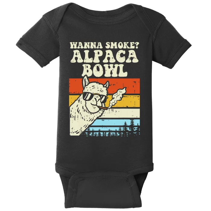 Wanna Smoke Alpaca Bowl Weed Funny Cannabis 420 Stoner Gift Baby Bodysuit