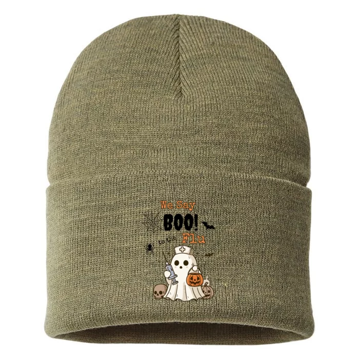 We Say Boo To The Flu Halloween Boo Ghost Sustainable Knit Beanie