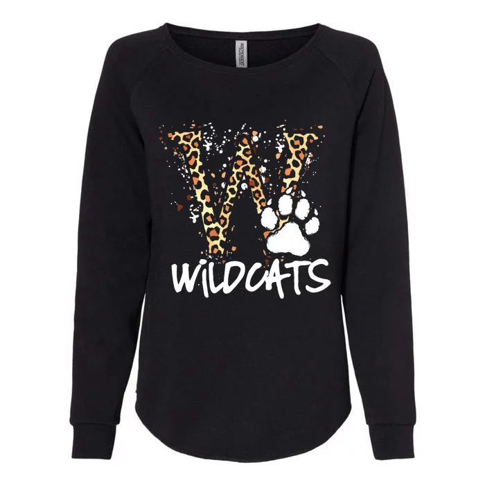 Wildcats Spirit Bold Letter W And Paw Womens California Wash Sweatshirt