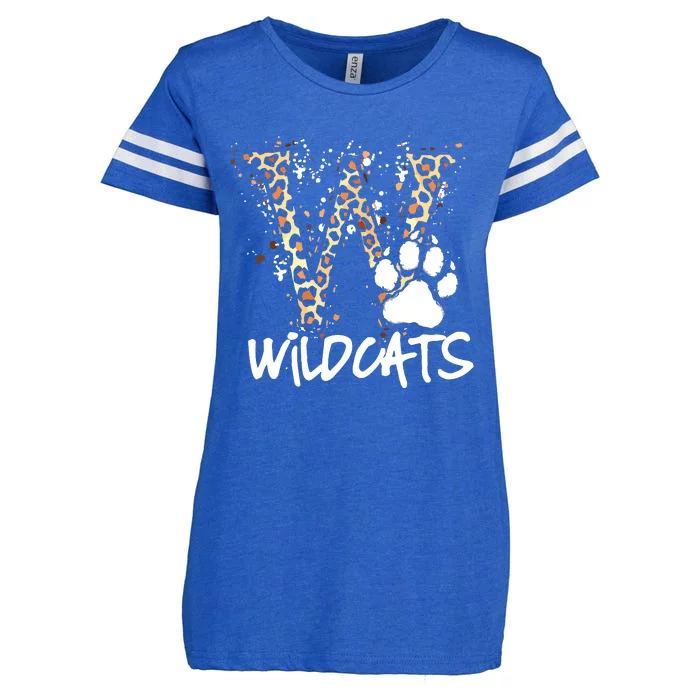 Wildcats Spirit Bold Letter W And Paw Enza Ladies Jersey Football T-Shirt