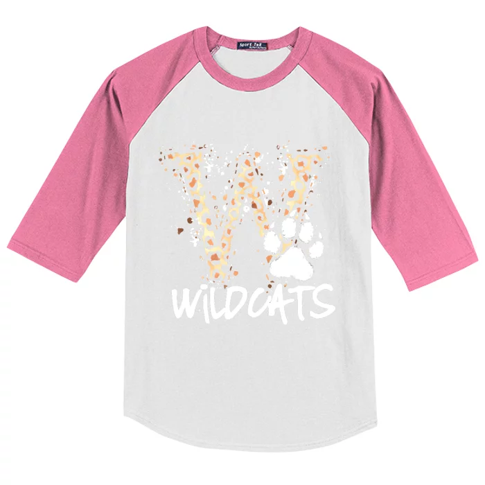 Wildcats Spirit Bold Letter W And Paw Print Kids Colorblock Raglan Jersey