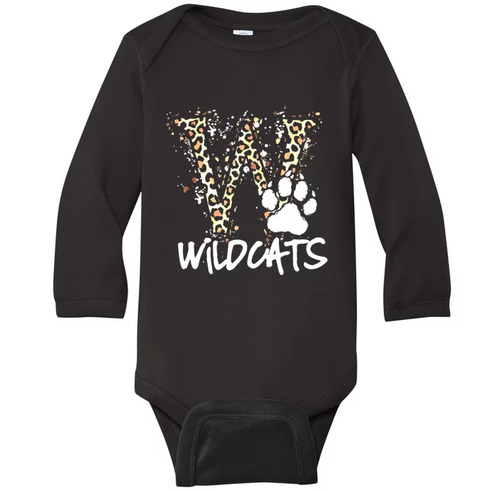 Wildcats Spirit Bold Letter W And Paw Print Baby Long Sleeve Bodysuit