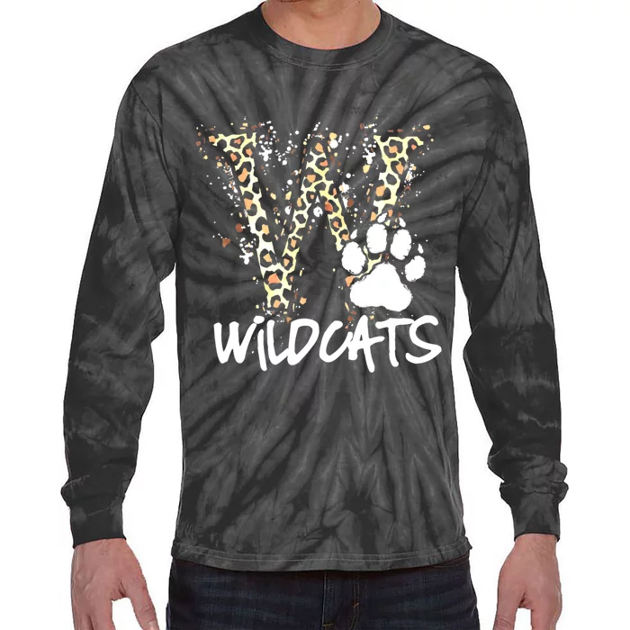 Wildcats Spirit Bold Letter W And Paw Print Tie-Dye Long Sleeve Shirt