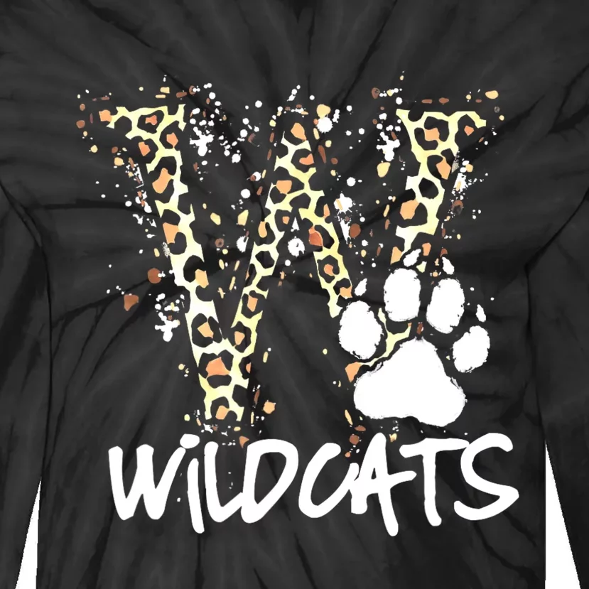 Wildcats Spirit Bold Letter W And Paw Print Tie-Dye Long Sleeve Shirt