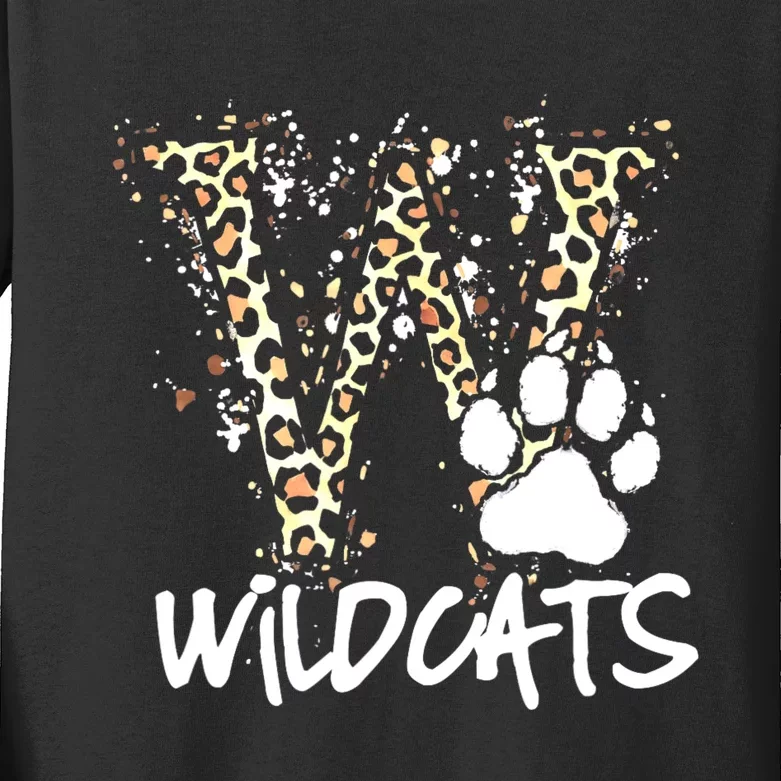 Wildcats Spirit Bold Letter W And Paw Print Kids Long Sleeve Shirt