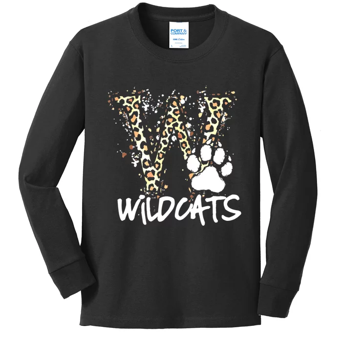 Wildcats Spirit Bold Letter W And Paw Print Kids Long Sleeve Shirt