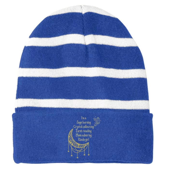 Wiccan Sage Burning Moon Crystals Tarot Occult Witch Great Gift Striped Beanie with Solid Band