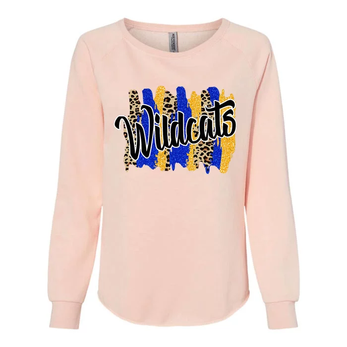 Wildcats Swash Blue Yellow School Spirit Womens California Wash Sweatshirt