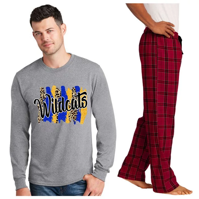 Wildcats Swash Blue Yellow School Spirit Long Sleeve Pajama Set