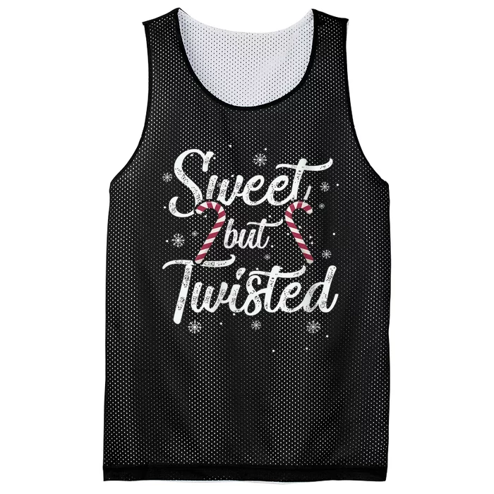 Wo Sweet but Twisted Funny Candy Cane Christmas Mesh Reversible Basketball Jersey Tank