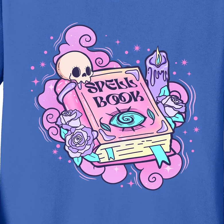 Witch Spell Book Purple Roses Pink Book Halloween Tattoos Cute Gift Kids Long Sleeve Shirt