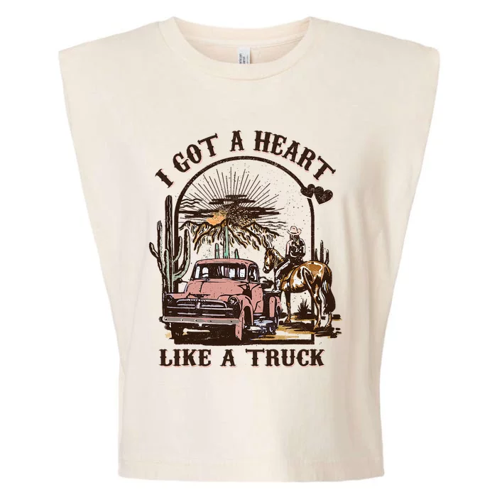 Western Sunset Cowgirl I Got A Heart Like A Truck Garment-Dyed Women's Muscle Tee