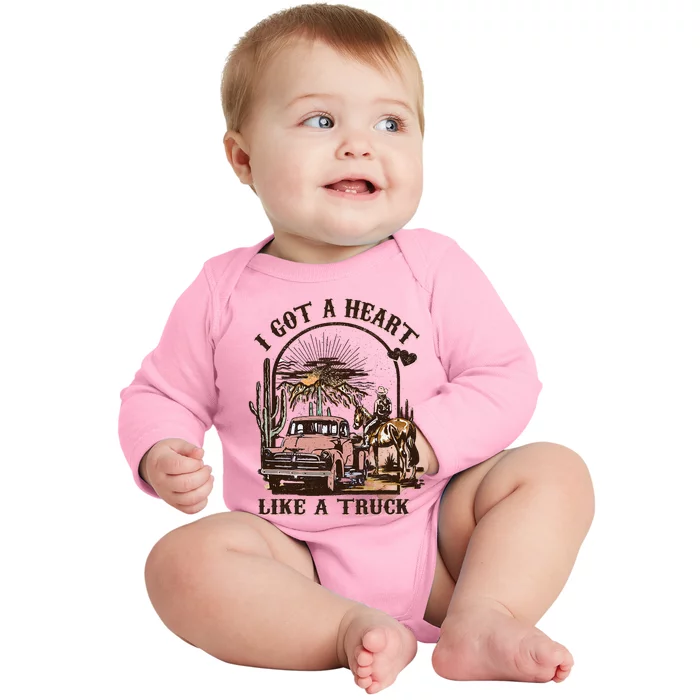 Western Sunset Cowgirl I Got A Heart Like A Truck Baby Long Sleeve Bodysuit