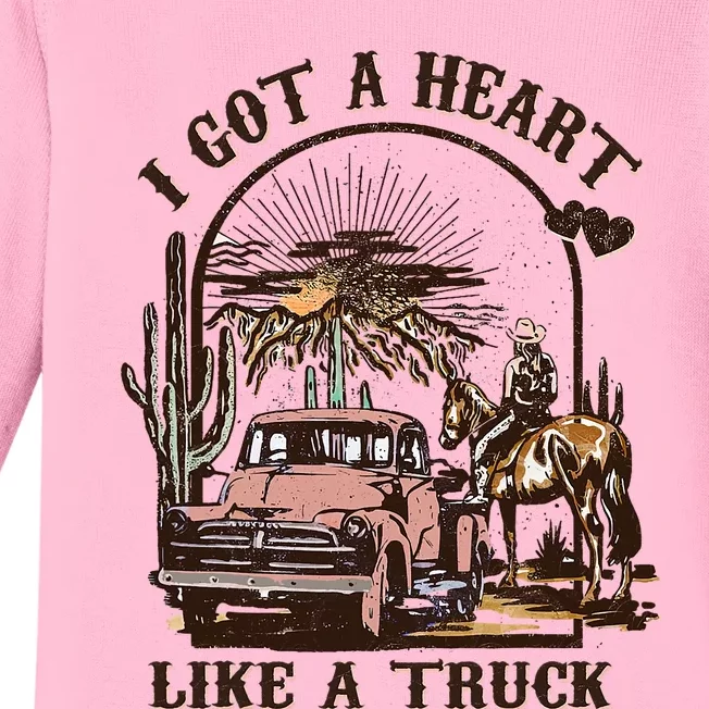 Western Sunset Cowgirl I Got A Heart Like A Truck Baby Long Sleeve Bodysuit