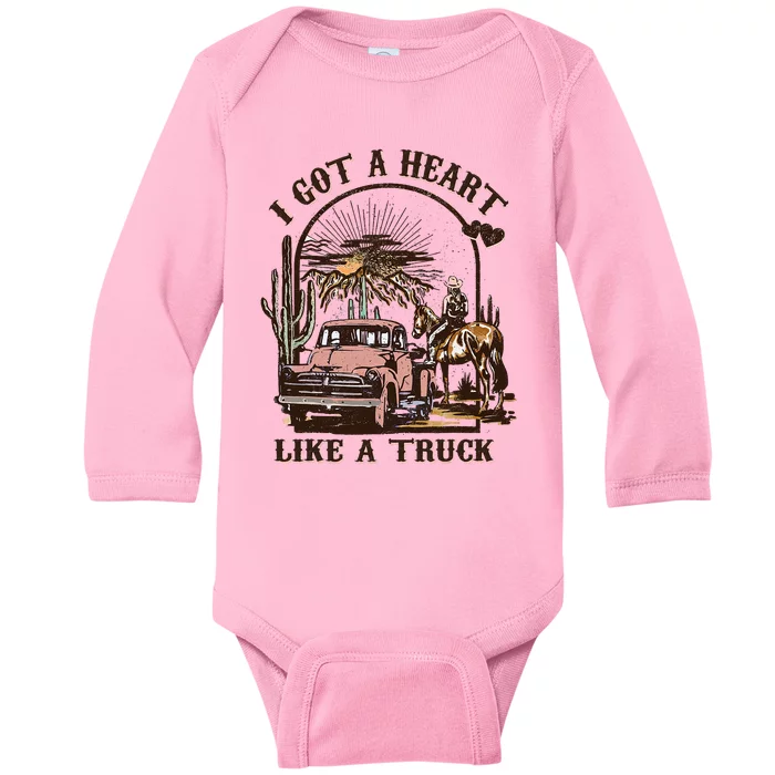 Western Sunset Cowgirl I Got A Heart Like A Truck Baby Long Sleeve Bodysuit