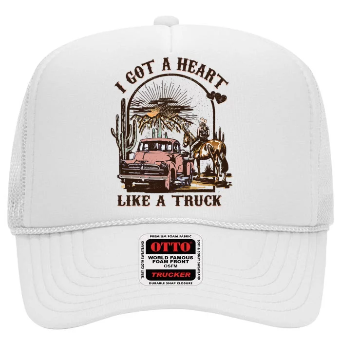 Western Sunset Cowgirl I Got A Heart Like A Truck High Crown Mesh Trucker Hat