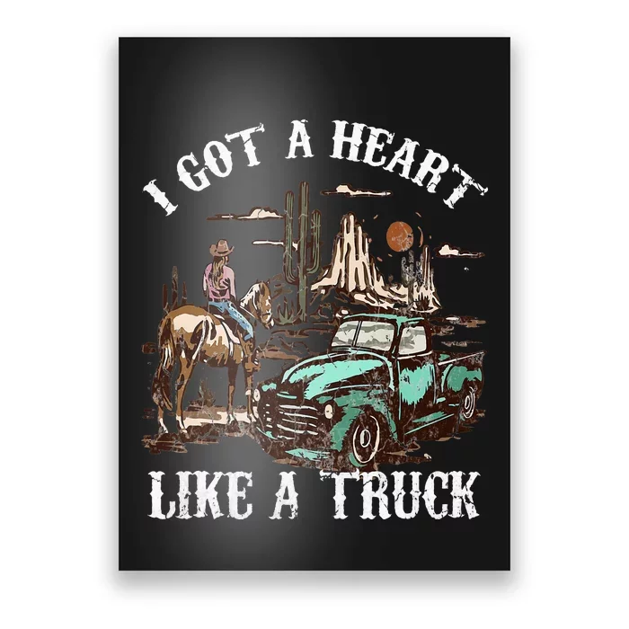 Western Sunset Cow I Got A Heart Like A Truck Vintage Poster