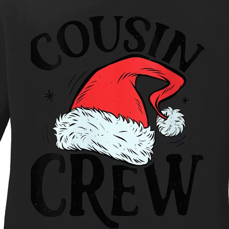 Wo Santa Cousin Crew Christmas Family Matching Pajamas Xmas Ladies Long Sleeve Shirt