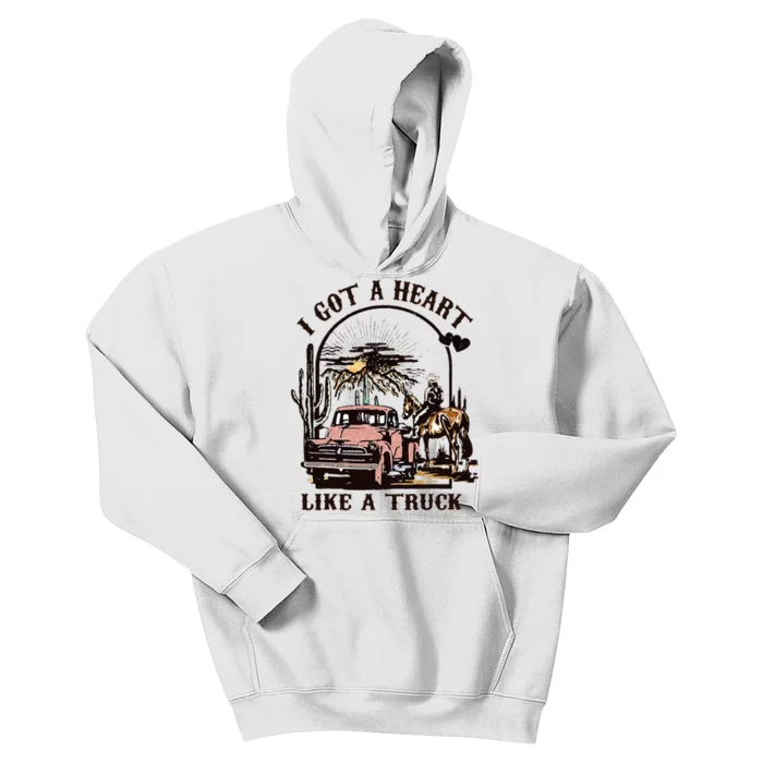 Western Sunset Cowgirl I Got A Heart Like A Truck Kids Hoodie