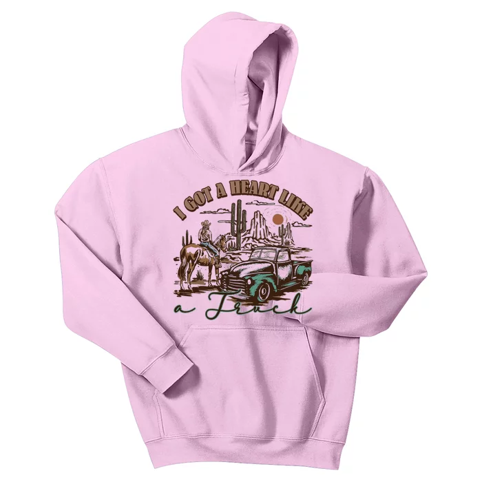 Western Sunset Cowgirl I Got A Heart Like A Truck Kids Hoodie