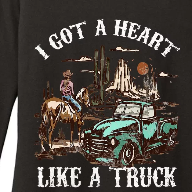 Western Sunset Cow I Got A Heart Like A Truck Vintage Womens CVC Long Sleeve Shirt