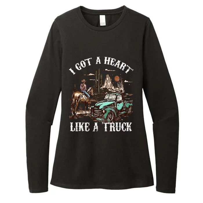 Western Sunset Cow I Got A Heart Like A Truck Vintage Womens CVC Long Sleeve Shirt