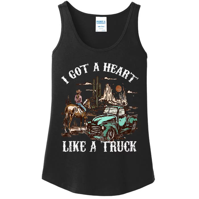 Western Sunset Cow I Got A Heart Like A Truck Vintage Ladies Essential Tank