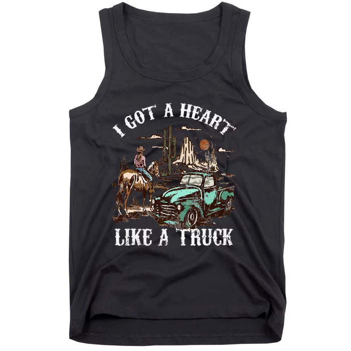 Western Sunset Cow I Got A Heart Like A Truck Vintage Tank Top