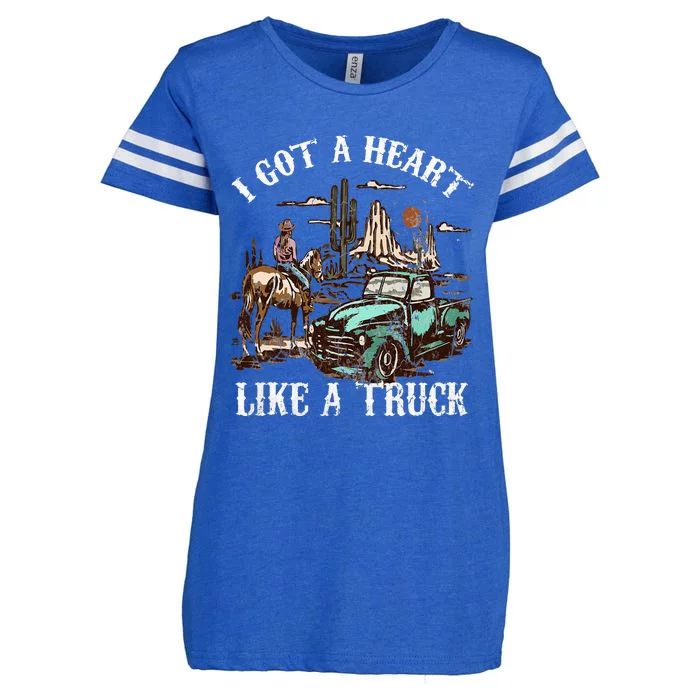 Western Sunset Cow I Got A Heart Like A Truck Vintage Enza Ladies Jersey Football T-Shirt