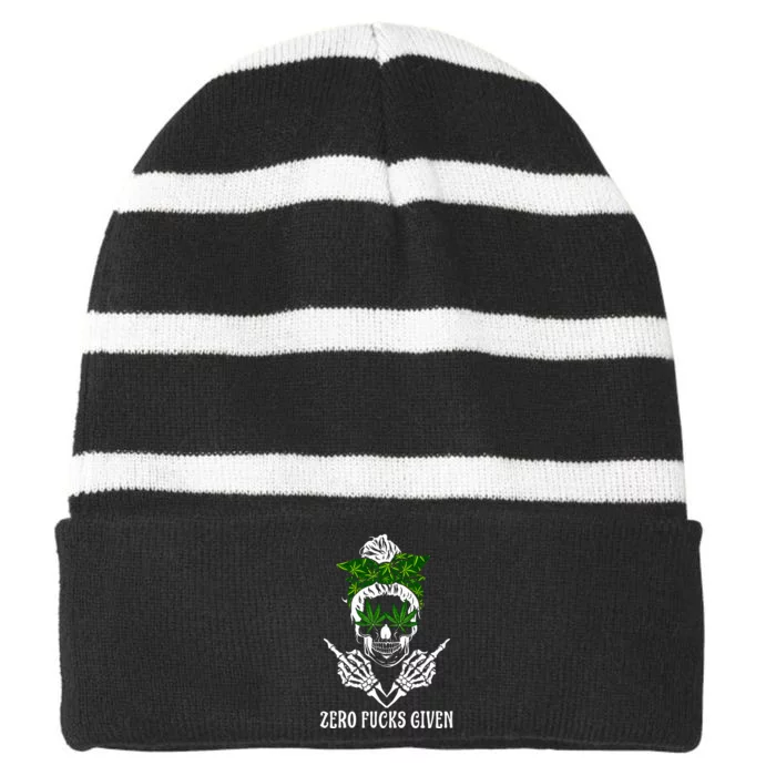 Weed Skull Cannabis Marijuana 420 Thc Weed Lover Striped Beanie with Solid Band