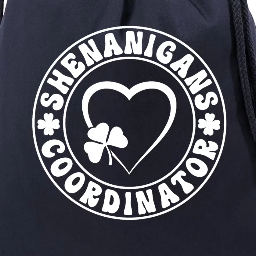 Women's Shenanigans Coordinator White Heart Shamrock St Patricks Day Drawstring Bag