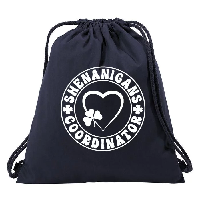 Women's Shenanigans Coordinator White Heart Shamrock St Patricks Day Drawstring Bag