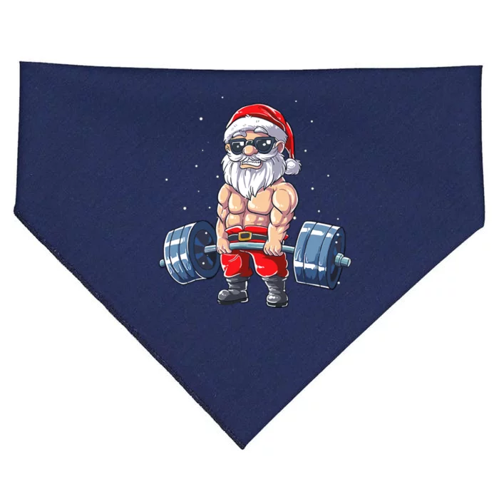 Weightlifting Santa Claus Christmas Fitness Gym USA-Made Doggie Bandana