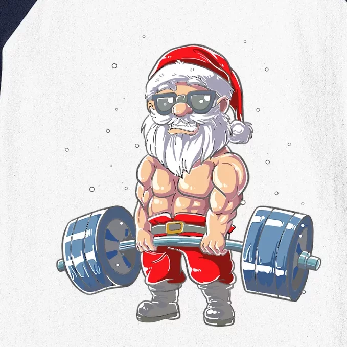 Weightlifting Santa Claus Christmas Fitness Gym Baseball Sleeve Shirt