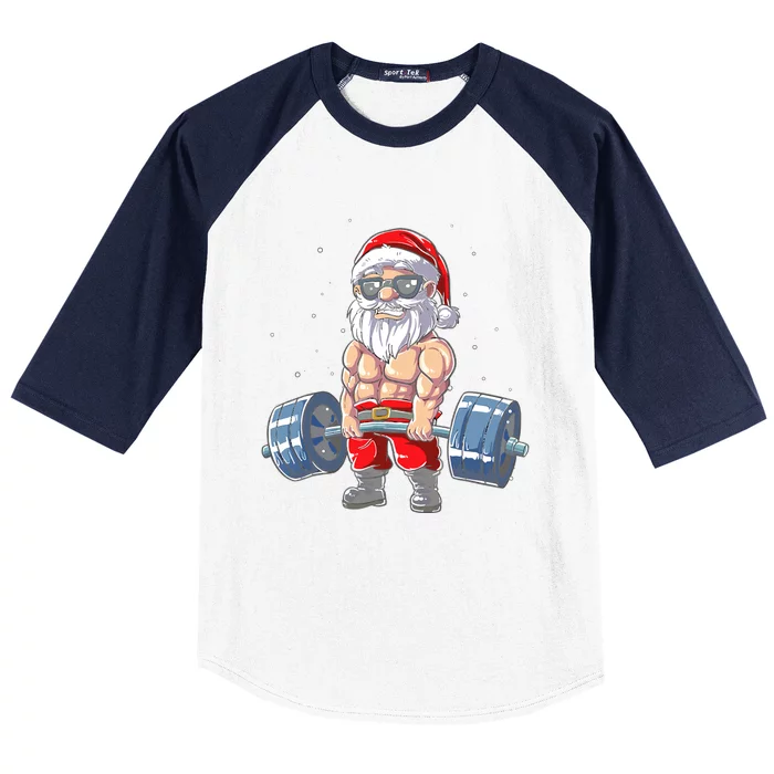 Weightlifting Santa Claus Christmas Fitness Gym Baseball Sleeve Shirt