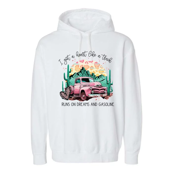 Western Sunset Cow I Got A Heart Like A Truck Garment-Dyed Fleece Hoodie