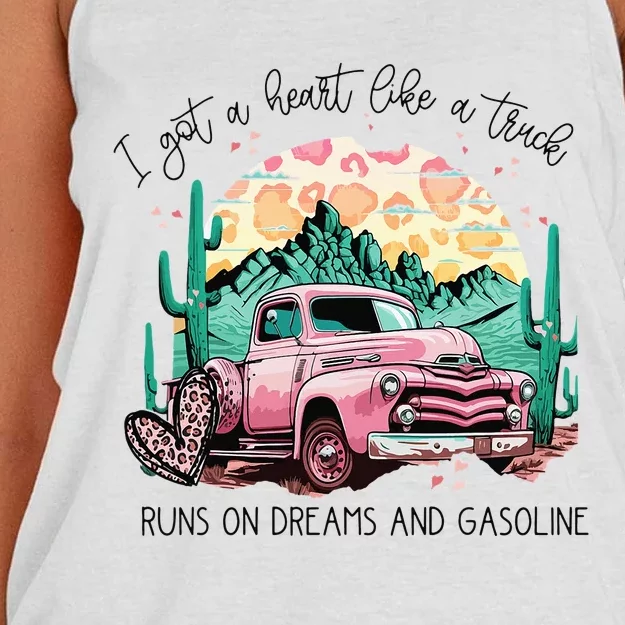 Western Sunset Cow I Got A Heart Like A Truck Women's Knotted Racerback Tank