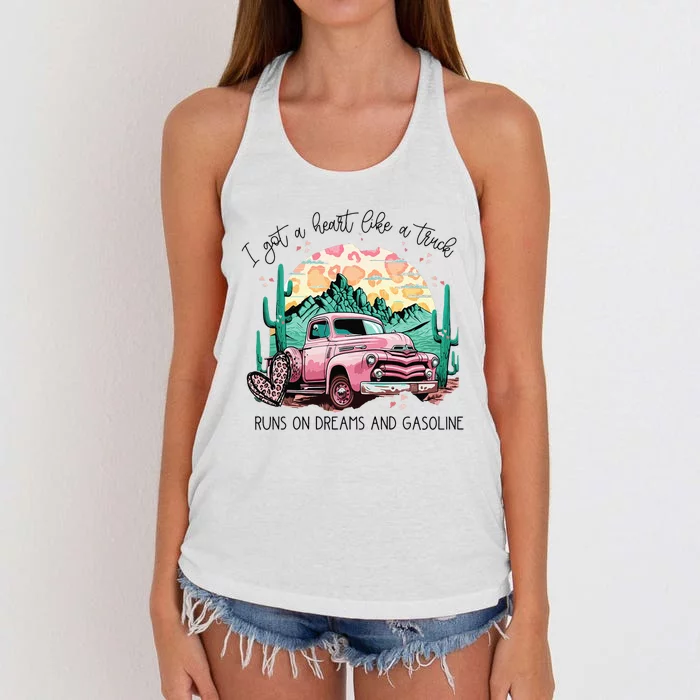 Western Sunset Cow I Got A Heart Like A Truck Women's Knotted Racerback Tank