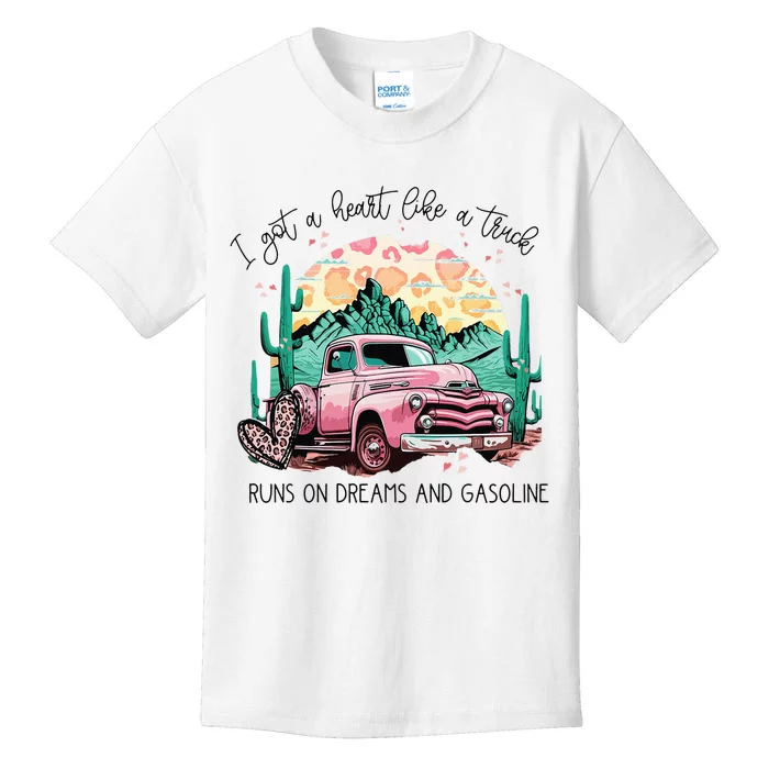 Western Sunset Cow I Got A Heart Like A Truck Kids T-Shirt