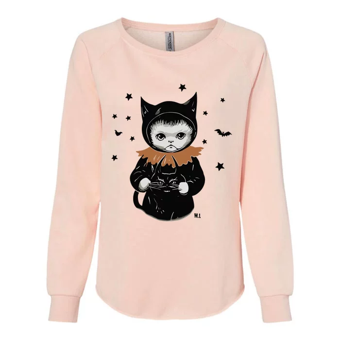 Wearing Spooky Cat Womens California Wash Sweatshirt