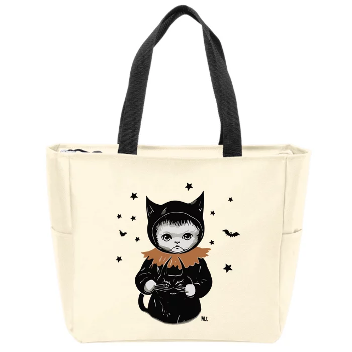 Wearing Spooky Cat Zip Tote Bag