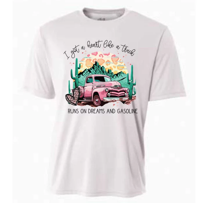 Western Sunset Cow I Got A Heart Like A Truck Cooling Performance Crew T-Shirt