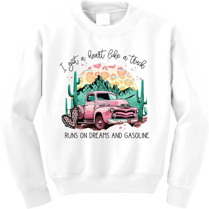 Western Sunset Cow I Got A Heart Like A Truck Kids Sweatshirt