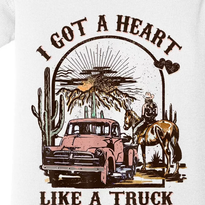 Western Sunset Cowgirl I Got A Heart Like A Truck Baby Bodysuit