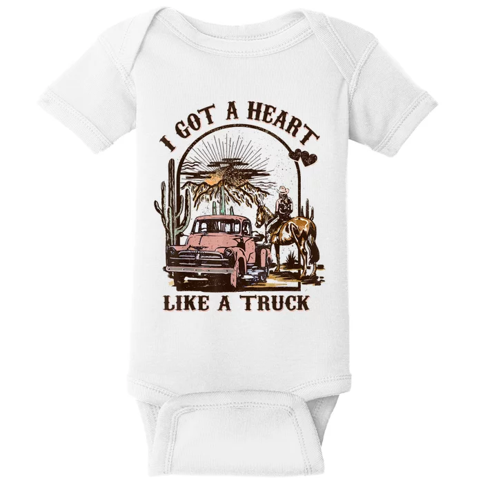 Western Sunset Cowgirl I Got A Heart Like A Truck Baby Bodysuit