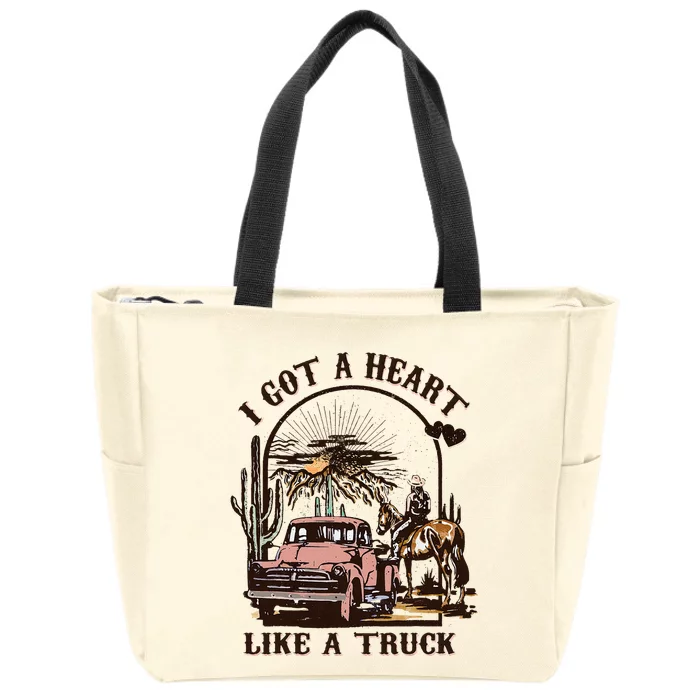 Western Sunset Cowgirl I Got A Heart Like A Truck Zip Tote Bag