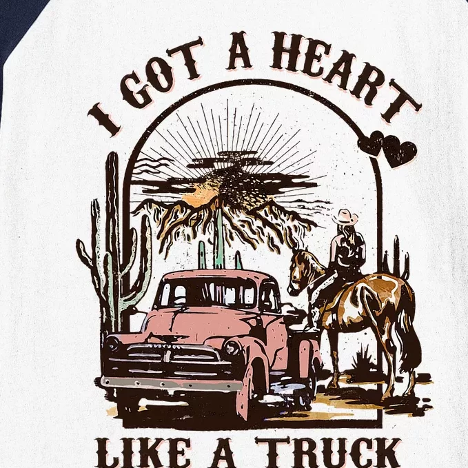 Western Sunset Cowgirl I Got A Heart Like A Truck Baseball Sleeve Shirt