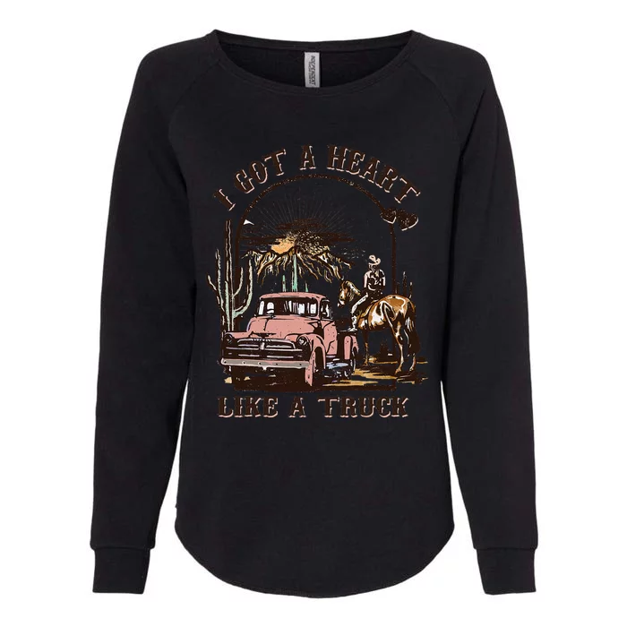 Western Sunset Cow I Got A Heart Like A Truck Womens California Wash Sweatshirt