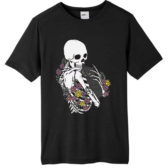 Whimsical Skeleton Cat with Floral Accents ChromaSoft Performance T-Shirt