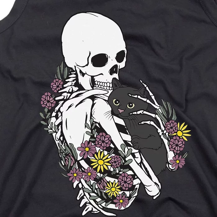 Whimsical Skeleton Cat with Floral Accents Tank Top